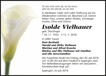 Traueranzeige von Isolde Vielhauer 