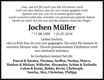 Traueranzeige von Jochen Müller 