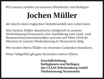 Traueranzeige von Jochen Müller 