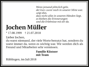 Traueranzeige von Jochen Müller 