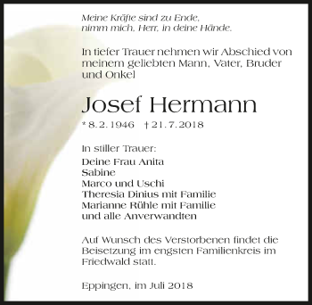 Traueranzeige von Josef Hermann 