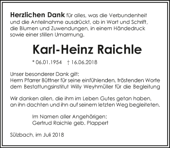 Traueranzeige von Karl-Heinz Raichle 