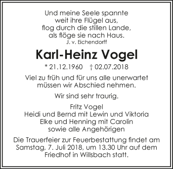 Traueranzeige von Karl-Heinz Vogel 