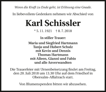 Traueranzeige von Karl Schissler 