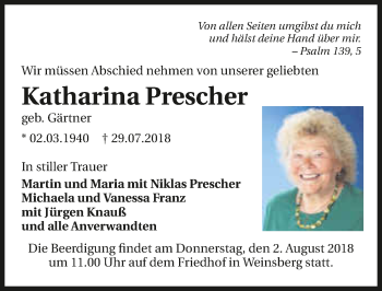 Traueranzeige von Katharina Prescher 