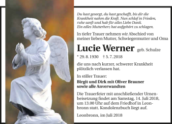 Traueranzeige von Lucie Werner 