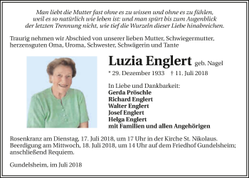 Traueranzeige von Luzia Englert 