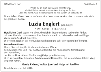 Traueranzeige von Luzia Englert 