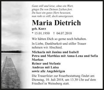 Traueranzeige von Maria Dietrich 