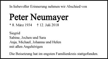 Traueranzeige von Peter Neumayer 