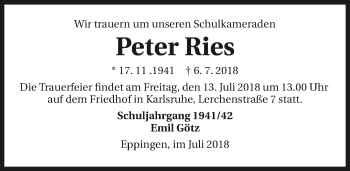 Traueranzeige von Peter Ries 