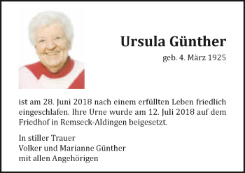 Traueranzeige von Ursula Günther 