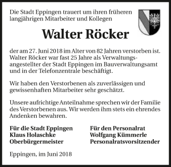 Traueranzeige von Walter Röcker 