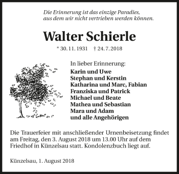 Traueranzeige von Walter Schierle 