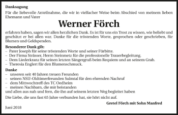 Traueranzeige von Werner Förch 