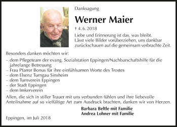 Traueranzeige von Werner Maier 