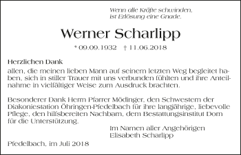 Traueranzeige von Werner Scharlipp 