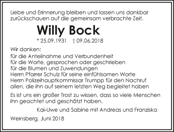Traueranzeige von Willy Bock 