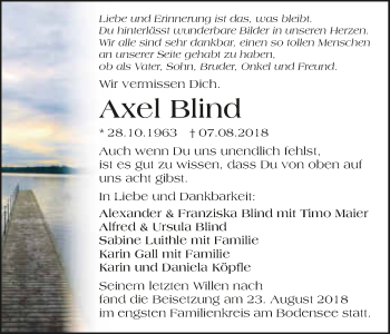 Traueranzeige von Axel Blind 