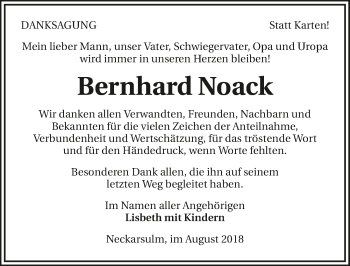 Traueranzeige von Bernhard Noack 