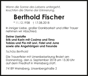 Traueranzeige von Berthold Fischer 