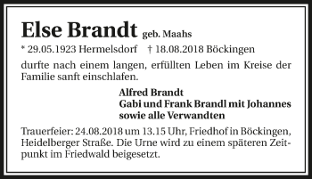 Traueranzeige von Else Brandt 