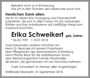 Traueranzeige von Erika Schweikert 