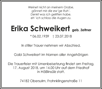 Traueranzeige von Erika Schweikert 