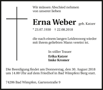 Traueranzeige von Erna Weber 