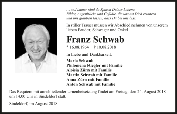 Traueranzeige von Franz Schwab 