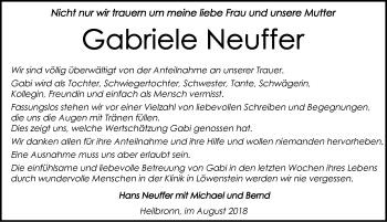 Traueranzeige von Gabriele Neuffer 