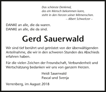 Traueranzeige von Gerd Sauerwald 
