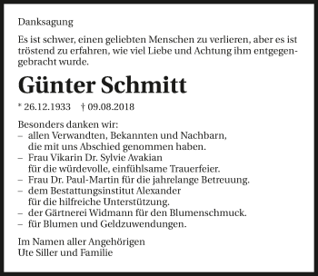 Traueranzeige von Günter Schmitt 