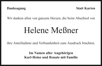 Traueranzeige von Helene Meßner 