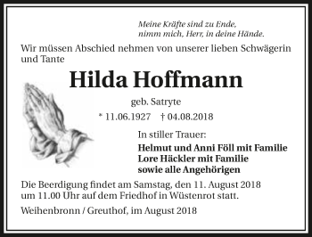 Traueranzeige von Hilda Hoffmann 