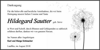 Traueranzeige von Hildegard Sautter 
