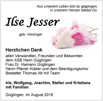 Traueranzeige von Ilse Jesser 