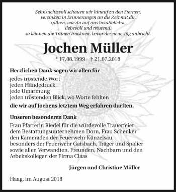 Traueranzeige von Jochen Müller 