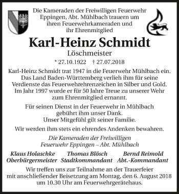 Traueranzeige von Karl-Heinz Schmidt 