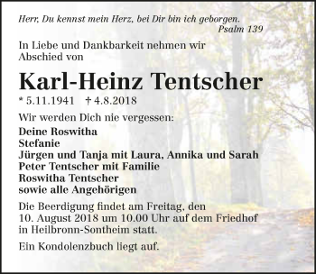 Traueranzeige von Karl-Heinz Tentscher 