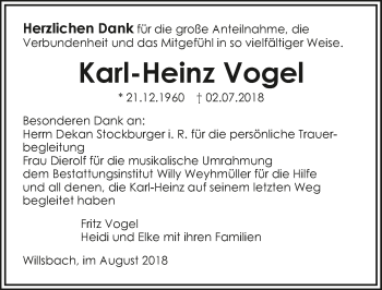 Traueranzeige von Karl-Heinz Vogel 