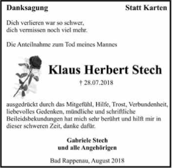 Traueranzeige von Klaus Herbert Stech 