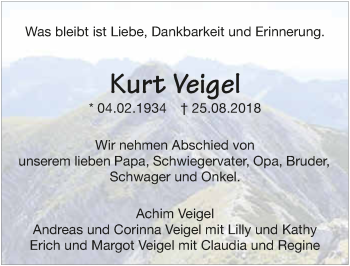 Traueranzeige von Kurt Veigel 