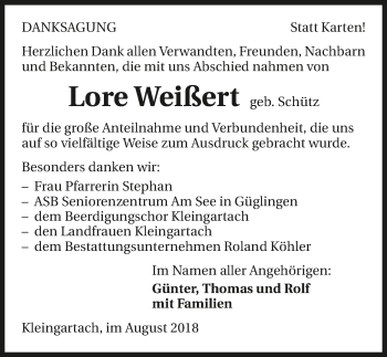 Traueranzeige von Lore Weißert 