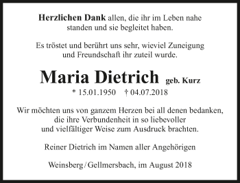 Traueranzeige von Maria Dietrich 