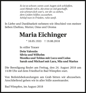 Traueranzeige von Maria Eichinger 