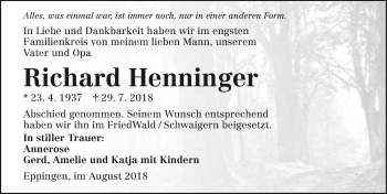 Traueranzeige von Richard Henninger 