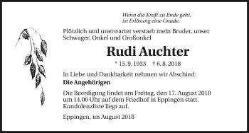 Traueranzeige von Rudi Auchter 