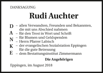 Traueranzeige von Rudi Auchter 