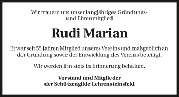 Traueranzeige von Rudi Marian 